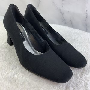 Vintage STUART WEITZMAN Black fabric Block Heels Black Shoes Size US 8 AA 39